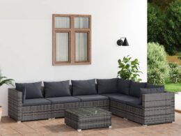 vidaXL 7 Piece Patio Lounge Set with Cushions Poly Rattan Gray