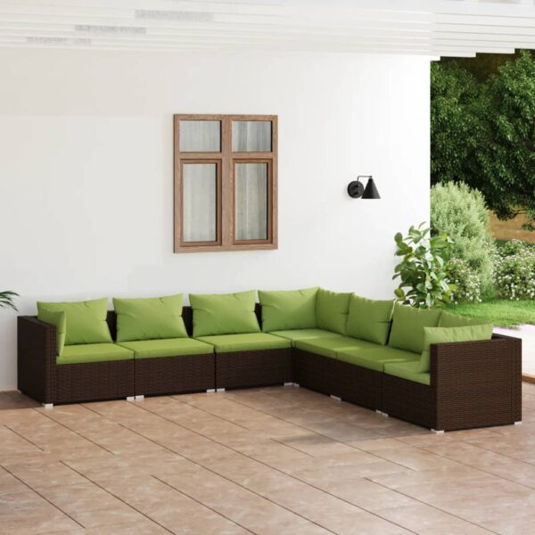 vidaXL 7 Piece Patio Lounge Set with Cushions Poly Rattan Brown