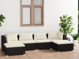 vidaXL 6 Piece Patio Lounge Set with Cushions Poly Rattan Black