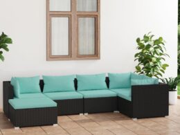 vidaXL 6 Piece Patio Lounge Set with Cushions Poly Rattan Black