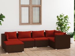 vidaXL 6 Piece Patio Lounge Set with Cushions Poly Rattan Brown