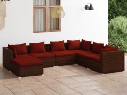 vidaXL 7 Piece Patio Lounge Set with Cushions Poly Rattan Brown