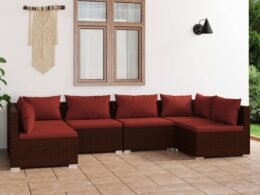 vidaXL 6 Piece Patio Lounge Set with Cushions Poly Rattan Brown