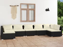vidaXL 7 Piece Patio Lounge Set with Cushions Poly Rattan Black