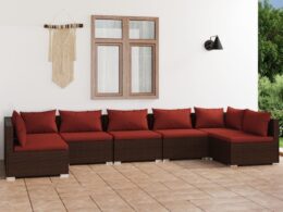 vidaXL 7 Piece Patio Lounge Set with Cushions Poly Rattan Brown