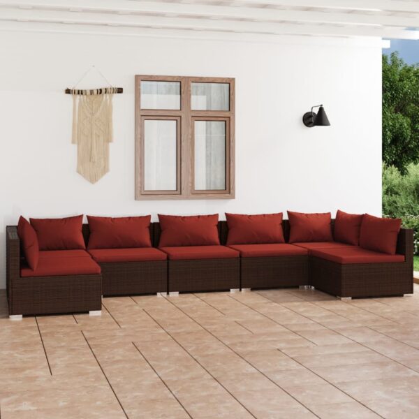 vidaXL 7 Piece Patio Lounge Set with Cushions Poly Rattan Brown