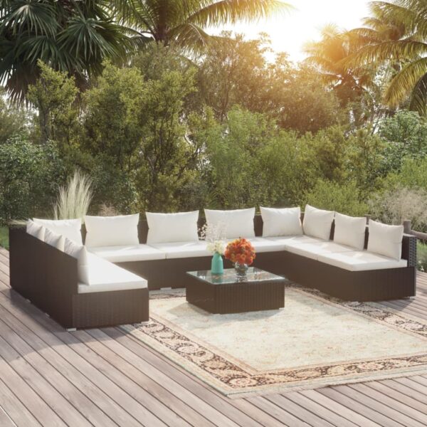 vidaXL 10 Piece Patio Lounge Set with Cushions Poly Rattan Black