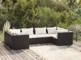 vidaXL 6 Piece Patio Lounge Set with Cushions Poly Rattan Black