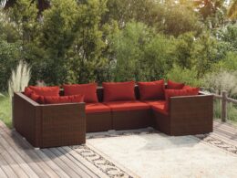 vidaXL 6 Piece Patio Lounge Set with Cushions Poly Rattan Brown