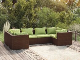 vidaXL 6 Piece Patio Lounge Set with Cushions Poly Rattan Brown
