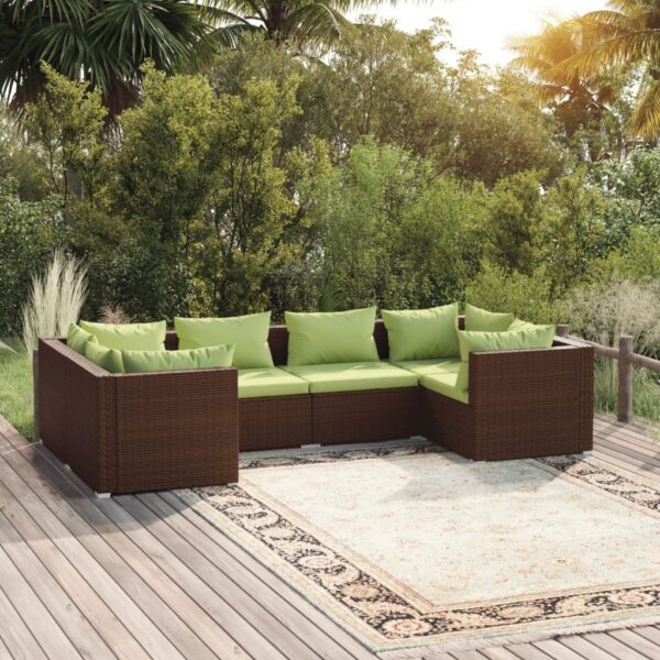 vidaXL 6 Piece Patio Lounge Set with Cushions Poly Rattan Brown