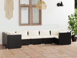 vidaXL 7 Piece Patio Lounge Set with Cushions Poly Rattan Black