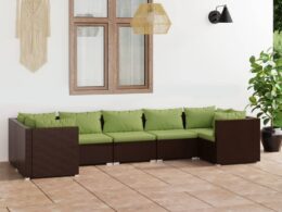 vidaXL 7 Piece Patio Lounge Set with Cushions Poly Rattan Brown