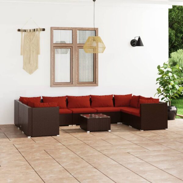 vidaXL 10 Piece Patio Lounge Set with Cushions Poly Rattan Brown