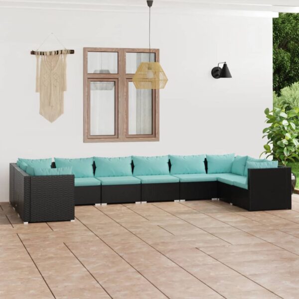 vidaXL 10 Piece Patio Lounge Set with Cushions Poly Rattan Black