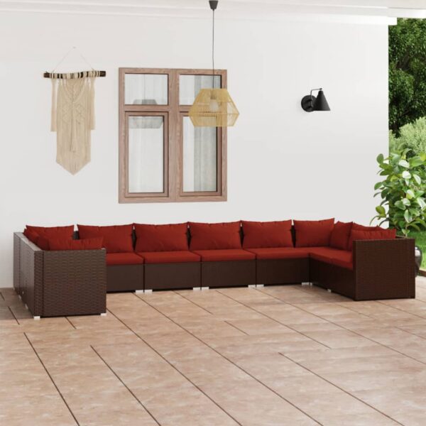 vidaXL 10 Piece Patio Lounge Set with Cushions Poly Rattan Brown