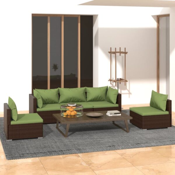 vidaXL 5 Piece Patio Lounge Set with Cushions Poly Rattan Brown