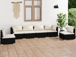 vidaXL 6 Piece Patio Lounge Set with Cushions Poly Rattan Black