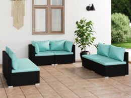 vidaXL 6 Piece Patio Lounge Set with Cushions Poly Rattan Black