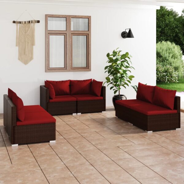 vidaXL 6 Piece Patio Lounge Set with Cushions Poly Rattan Brown