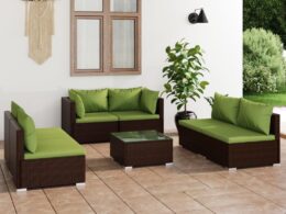 vidaXL 7 Piece Patio Lounge Set with Cushions Poly Rattan Brown