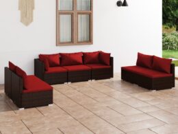 vidaXL 7 Piece Patio Lounge Set with Cushions Poly Rattan Brown