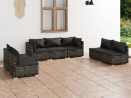 vidaXL 7 Piece Patio Lounge Set with Cushions Poly Rattan Gray