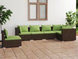 vidaXL 6 Piece Patio Lounge Set with Cushions Poly Rattan Brown