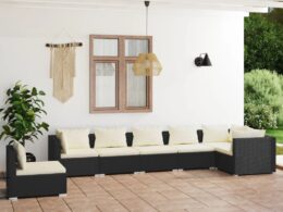 vidaXL 7 Piece Patio Lounge Set with Cushions Poly Rattan Black