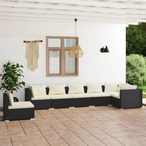 vidaXL 7 Piece Patio Lounge Set with Cushions Poly Rattan Black