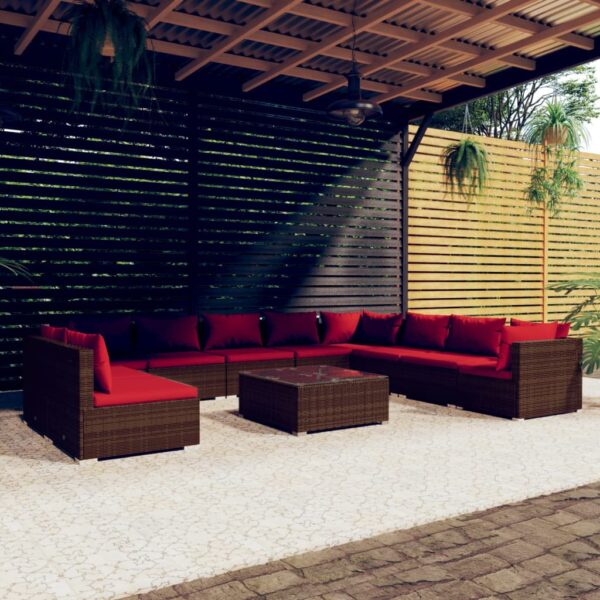 vidaXL 11 Piece Patio Lounge Set with Cushions Brown Poly Rattan