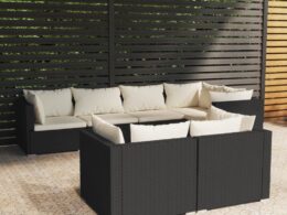 vidaXL 7 Piece Garden Lounge Set with Cushions Black Poly Rattan