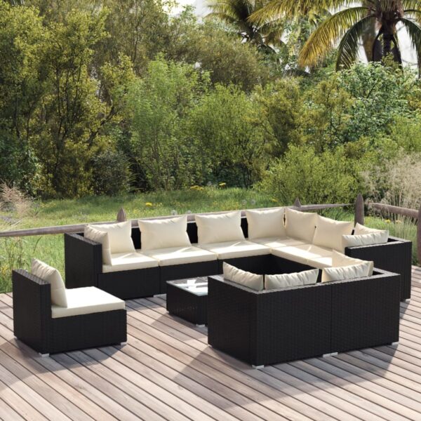 vidaXL 10 Piece Patio Lounge Set with Cushions Poly Rattan Black