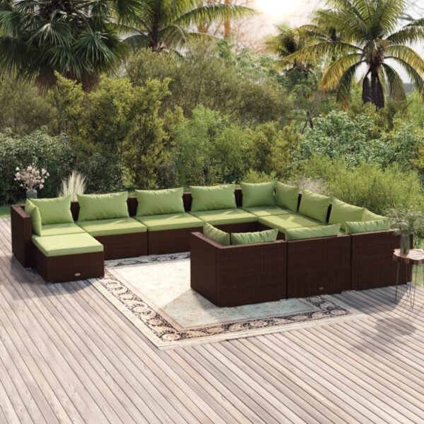 vidaXL 11 Piece Patio Lounge Set with Cushions Poly Rattan Brown