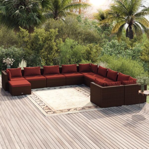 vidaXL 11 Piece Patio Lounge Set with Cushions Poly Rattan Brown