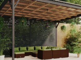 vidaXL 12 Piece Patio Lounge Set with Cushions Poly Rattan Brown