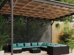 vidaXL 12 Piece Patio Lounge Set with Cushions Poly Rattan Black