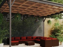 vidaXL 12 Piece Patio Lounge Set with Cushions Poly Rattan Brown