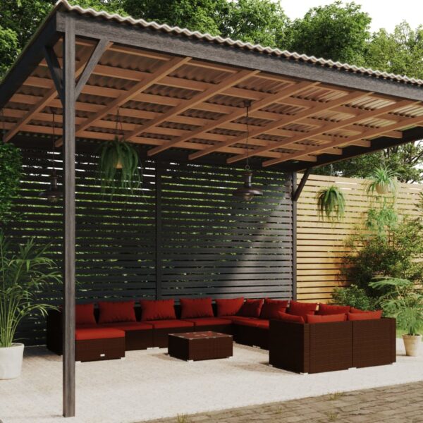vidaXL 12 Piece Patio Lounge Set with Cushions Poly Rattan Brown