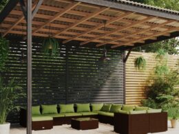 vidaXL 12 Piece Patio Lounge Set with Cushions Poly Rattan Brown