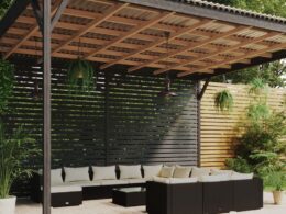 vidaXL 13 Piece Garden Lounge Set with Cushions Poly Rattan Black