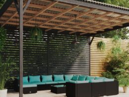vidaXL 13 Piece Patio Lounge Set with Cushions Poly Rattan Black
