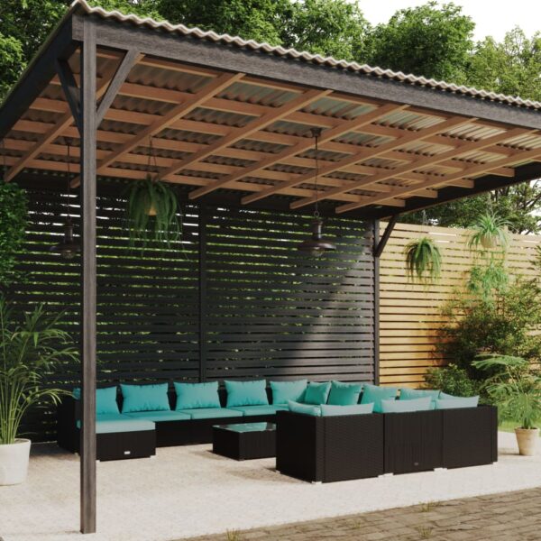 vidaXL 13 Piece Patio Lounge Set with Cushions Poly Rattan Black