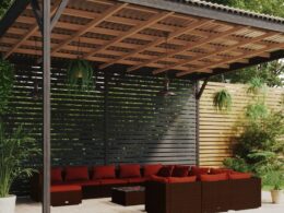 vidaXL 13 Piece Patio Lounge Set with Cushions Poly Rattan Brown