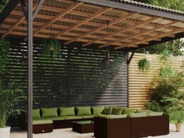 vidaXL 13 Piece Patio Lounge Set with Cushions Poly Rattan Brown