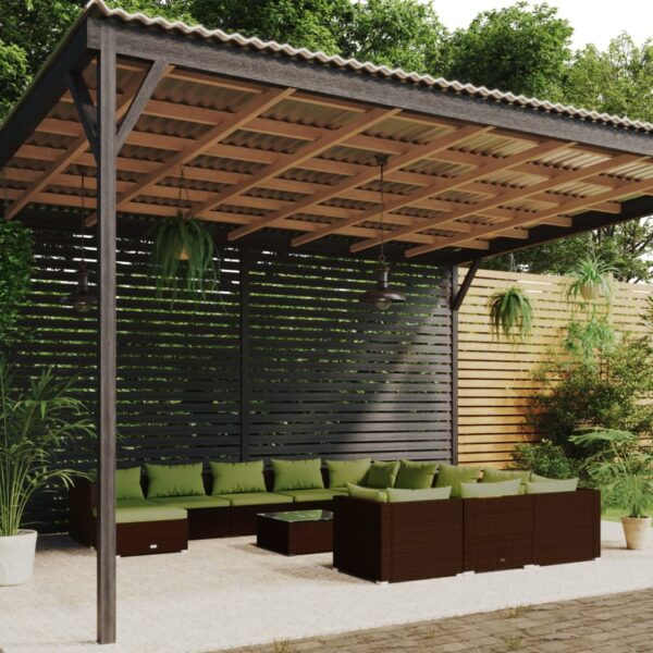 vidaXL 13 Piece Patio Lounge Set with Cushions Poly Rattan Brown
