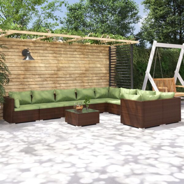 vidaXL 10 Piece Patio Lounge Set with Cushions Poly Rattan Brown