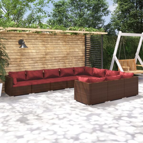 vidaXL 10 Piece Patio Lounge Set with Cushions Poly Rattan Brown