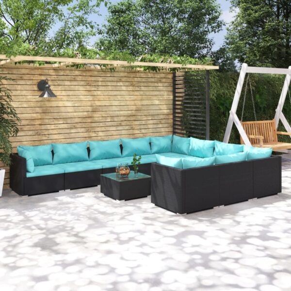 vidaXL 11 Piece Patio Lounge Set with Cushions Poly Rattan Black