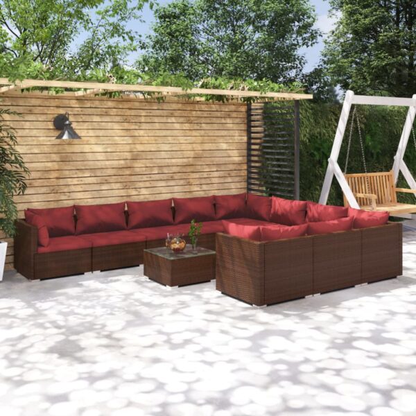 vidaXL 11 Piece Patio Lounge Set with Cushions Poly Rattan Brown